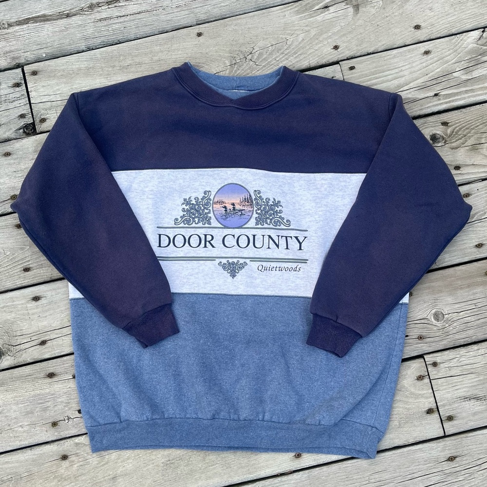 Vintage Door County WI Quiet Woods Artisans Sunschein Color Block Crew Neck